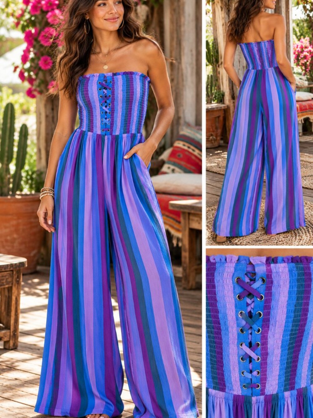 Torrid Size 1 Wide Leg Jumpsuit Purple Blue Stripe Boho Y2K Festival